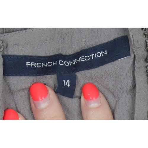 French Connection Women Grey UK 14 Beaded Silk Sheath Knee Dress