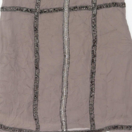 French Connection Women Grey UK 14 Beaded Silk Sheath Knee Dress