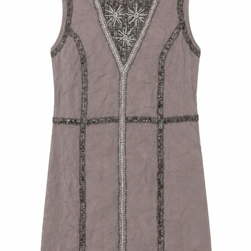 French Connection Women Grey UK 14 Beaded Silk Sheath Knee Dress