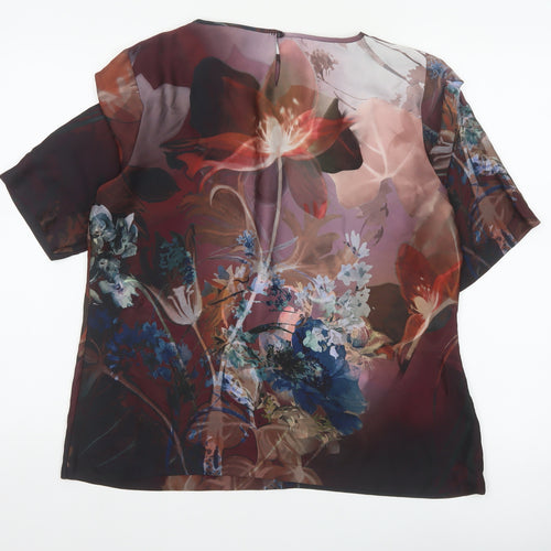 L.K.Bennett Women Multicoloured Floral Flutter Sleeve Blouse UK 16