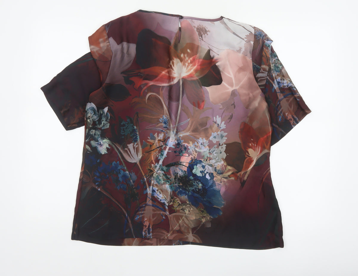 L.K.Bennett Women Multicoloured Floral Flutter Sleeve Blouse UK 16