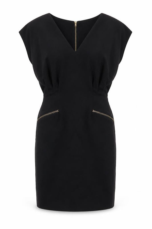 Front view of French Connection Women Black UK 12 Pencil Dress Gold Zip Pockets