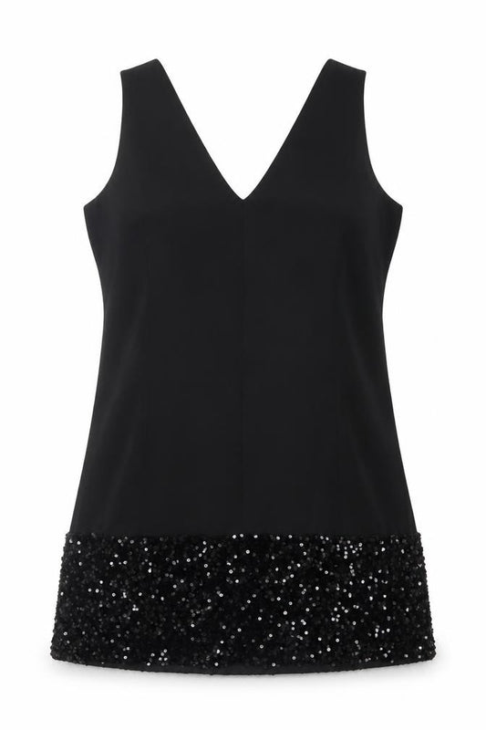 F&F Women Black UK 18 Sequin Hem V-Neck Sleeveless Tunic Top