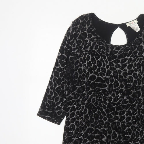 Kim&Co. Women Black Floral Velvet 3/4 Sleeve Keyhole Blouse M