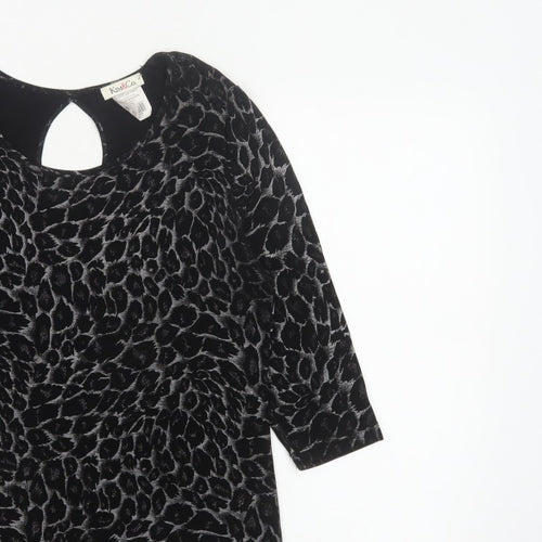 Kim&Co. Women Black Floral Velvet 3/4 Sleeve Keyhole Blouse M