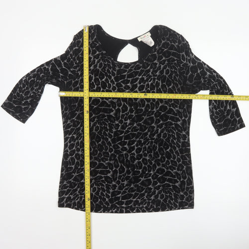 Kim&Co. Women Black Floral Velvet 3/4 Sleeve Keyhole Blouse M