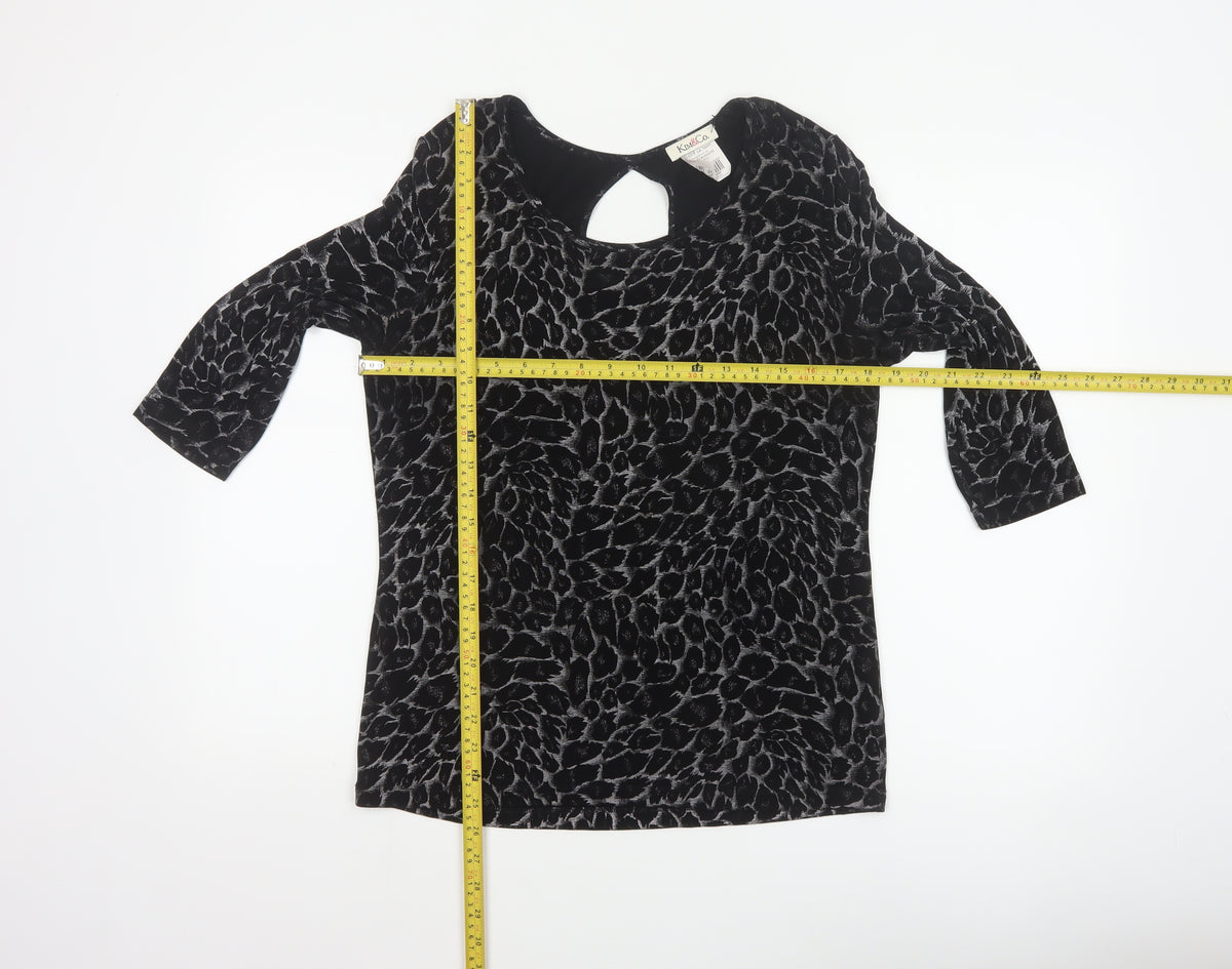 Kim&Co. Women Black Floral Velvet 3/4 Sleeve Keyhole Blouse M