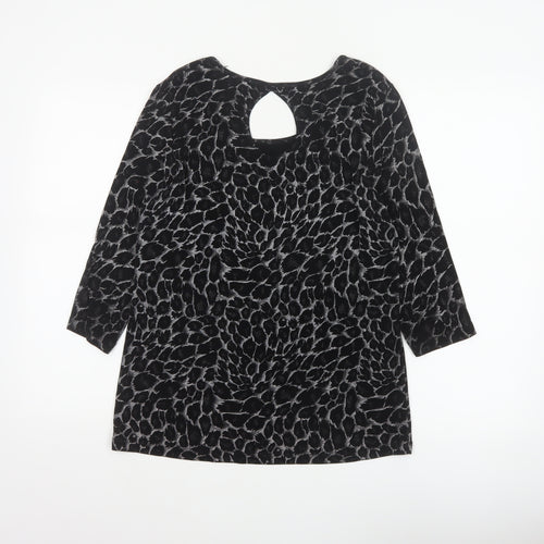 Kim&Co. Women Black Floral Velvet 3/4 Sleeve Keyhole Blouse M