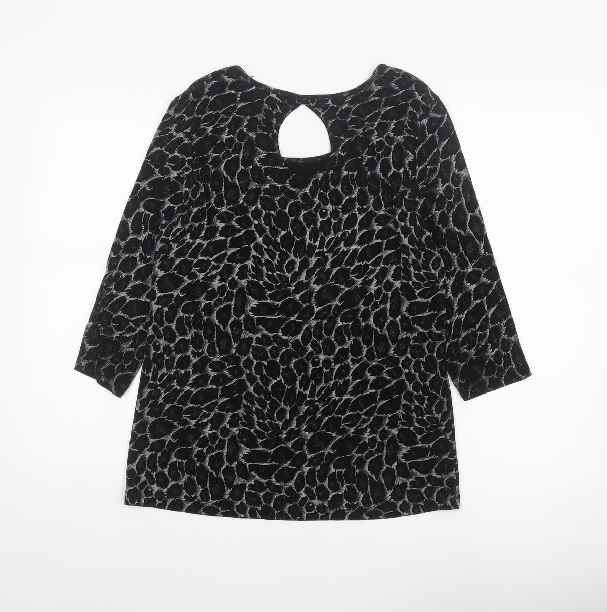 Kim&Co. Women Black Floral Velvet 3/4 Sleeve Keyhole Blouse M