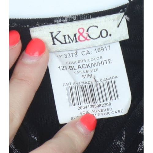 Kim&Co. Women Black Floral Velvet 3/4 Sleeve Keyhole Blouse M