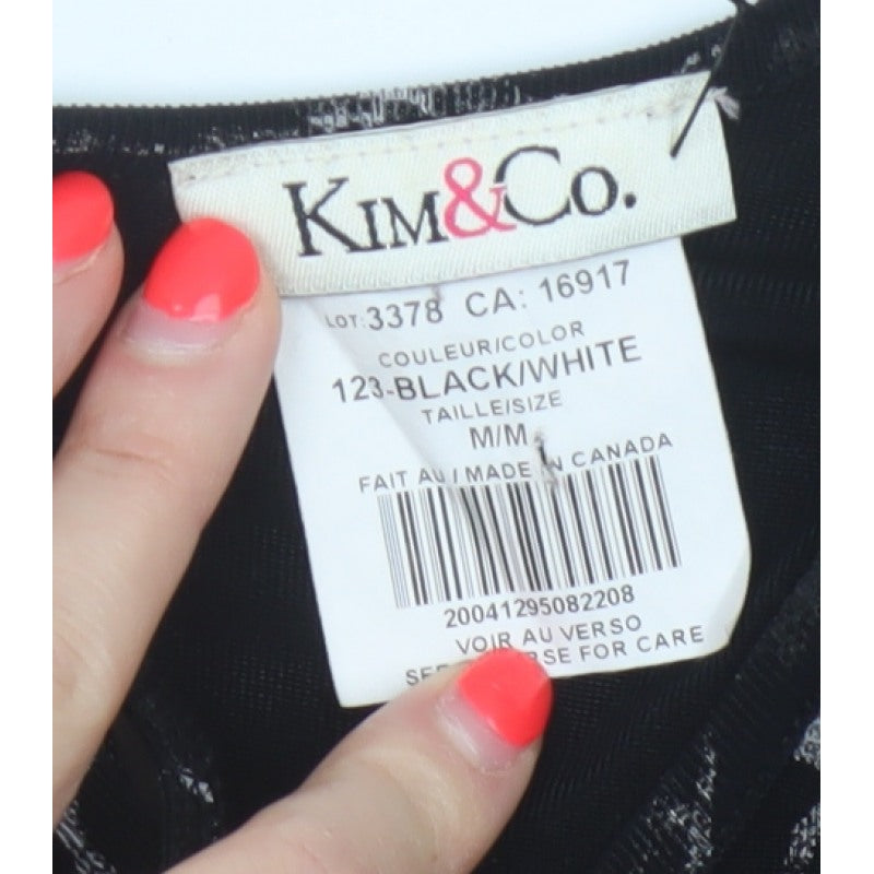 Kim&Co. Women Black Floral Velvet 3/4 Sleeve Keyhole Blouse M