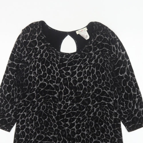 Kim&Co. Women Black Floral Velvet 3/4 Sleeve Keyhole Blouse M