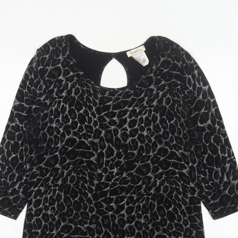 Kim&Co. Women Black Floral Velvet 3/4 Sleeve Keyhole Blouse M