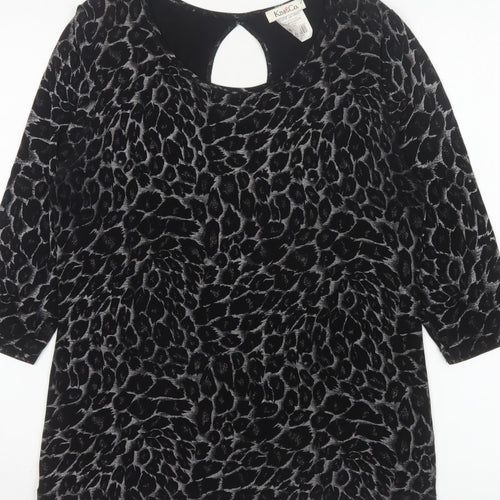 Kim&Co. Women Black Floral Velvet 3/4 Sleeve Keyhole Blouse M