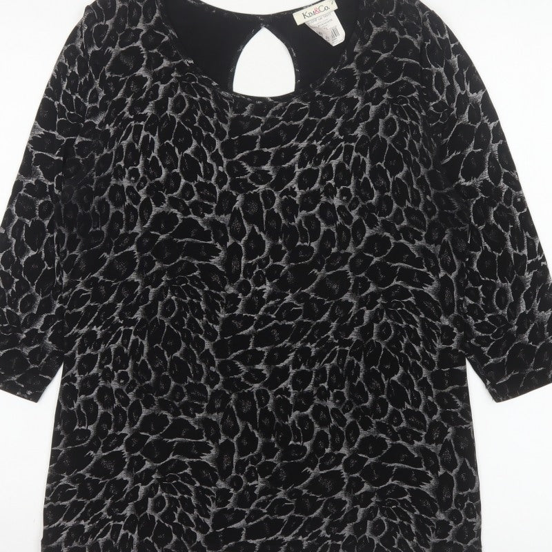 Kim&Co. Women Black Floral Velvet 3/4 Sleeve Keyhole Blouse M
