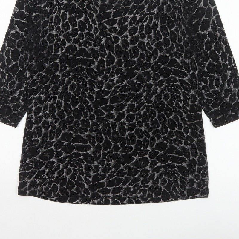 Kim&Co. Women Black Floral Velvet 3/4 Sleeve Keyhole Blouse M