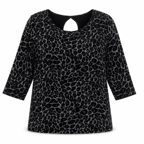 Kim&Co. Women Black Floral Velvet 3/4 Sleeve Keyhole Blouse M