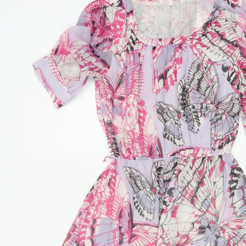 Butterfly by Matthew Williamson Women's Pink Butterfly Fit Flare Dress UK 10