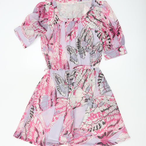 Butterfly by Matthew Williamson Women's Pink Butterfly Fit Flare Dress UK 10