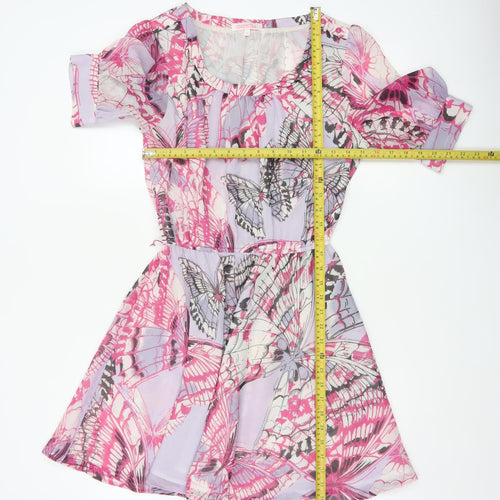 Butterfly by Matthew Williamson Women's Pink Butterfly Fit Flare Dress UK 10