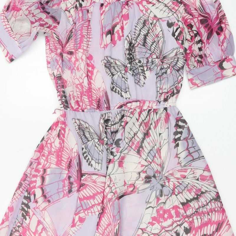 Butterfly by Matthew Williamson Women's Pink Butterfly Fit Flare Dress UK 10