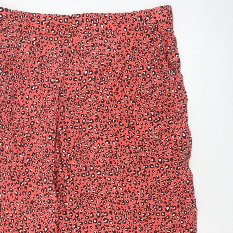 Marks and Spencer Women Red Animal Print Wide Leg Cropped Trousers UK 20