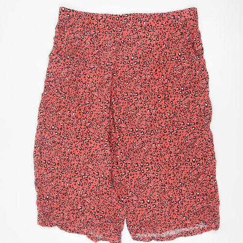 Marks and Spencer Women Red Animal Print Wide Leg Cropped Trousers UK 20
