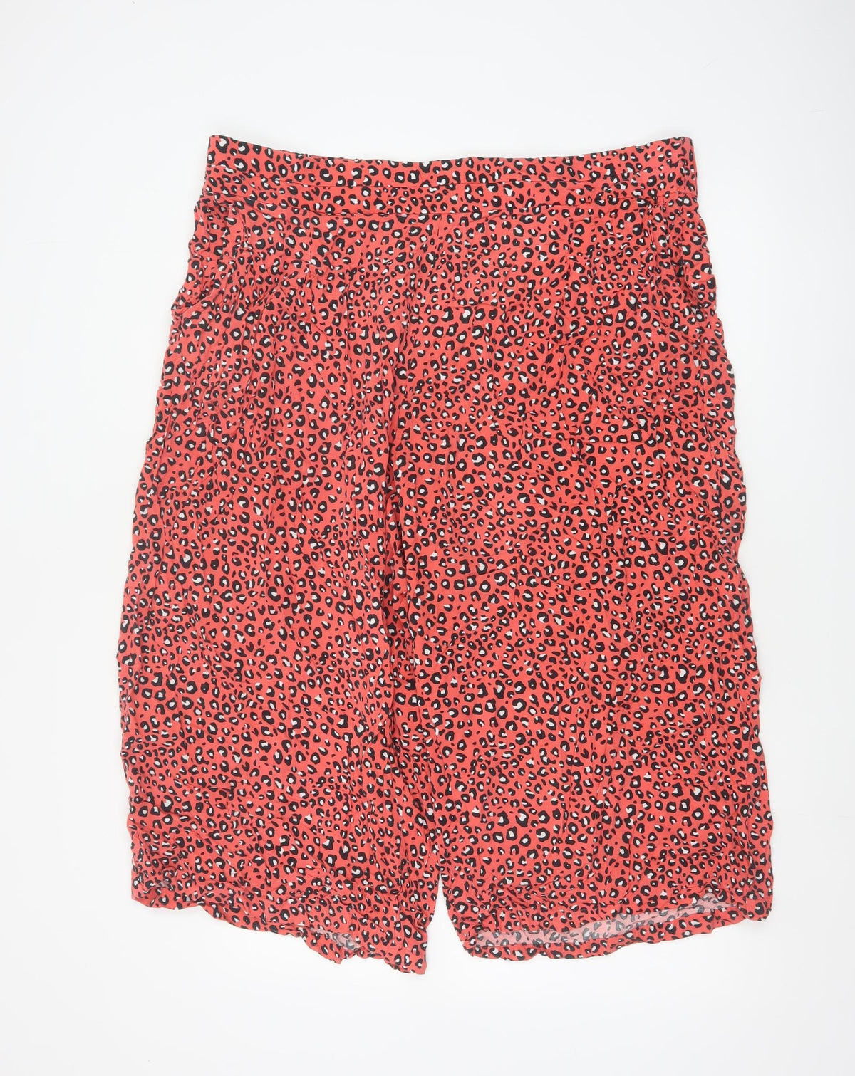 Marks and Spencer Women Red Animal Print Wide Leg Cropped Trousers UK 20