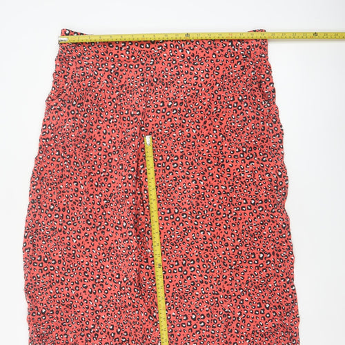 Marks and Spencer Women Red Animal Print Wide Leg Cropped Trousers UK 20