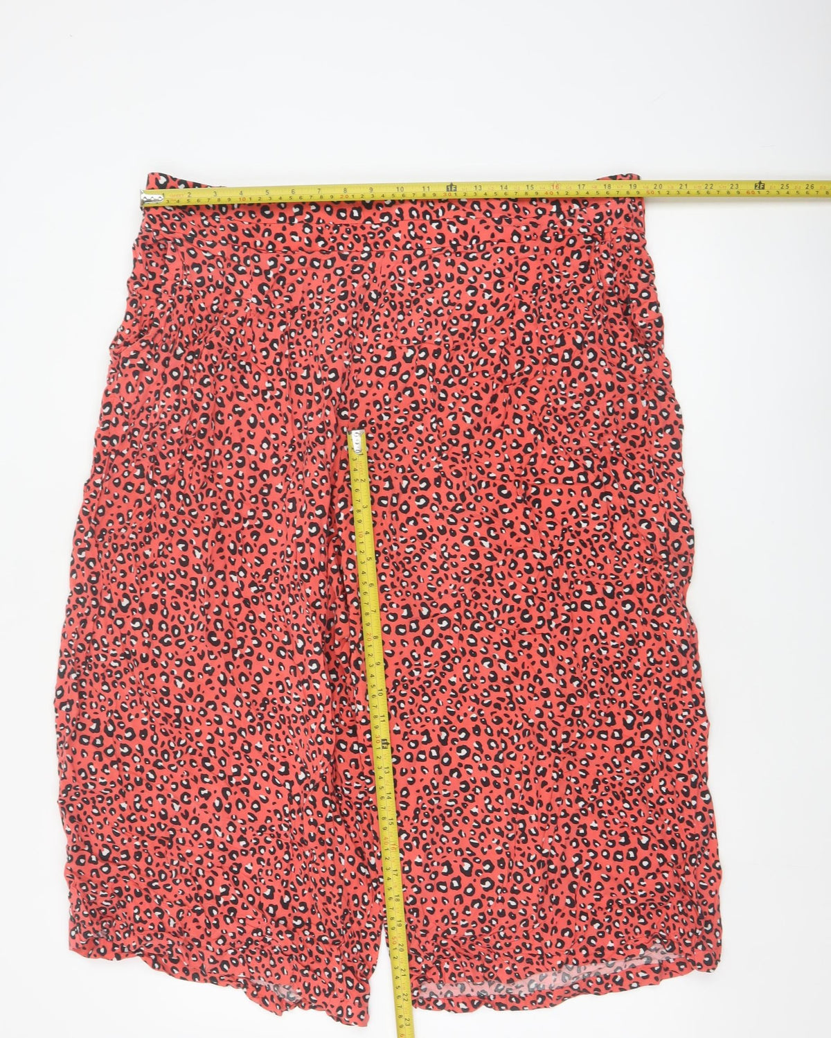 Marks and Spencer Women Red Animal Print Wide Leg Cropped Trousers UK 20