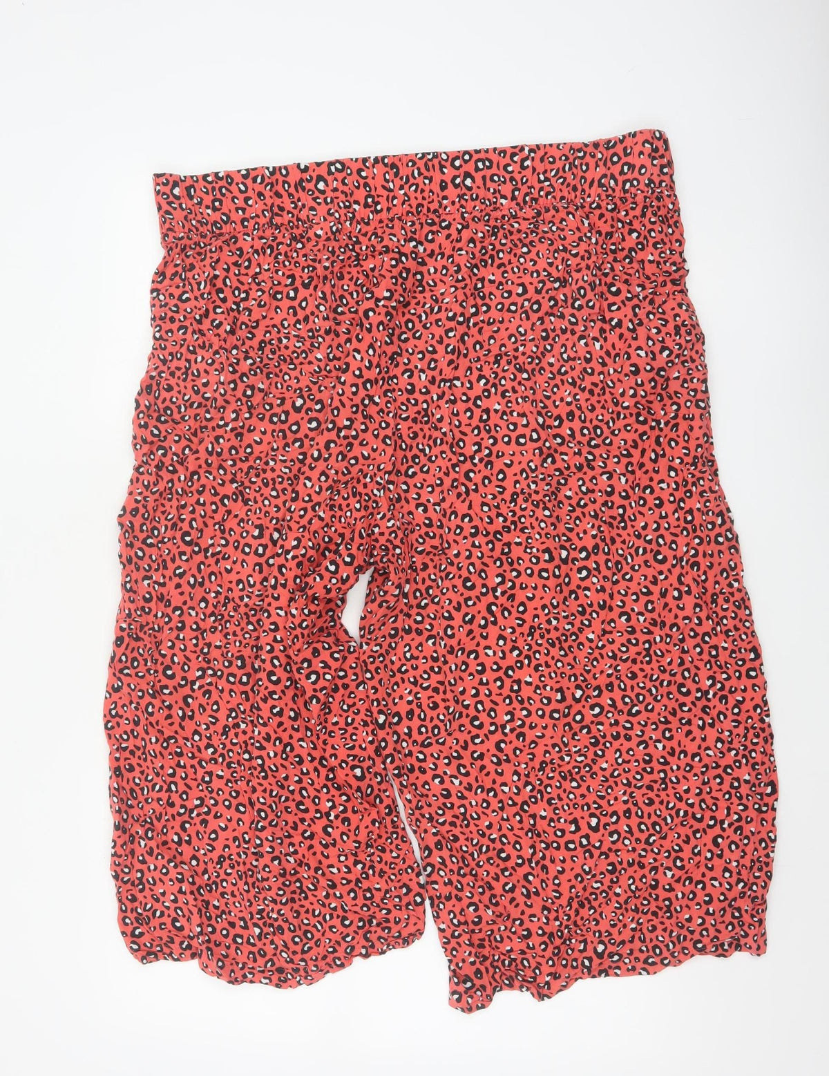 Marks and Spencer Women Red Animal Print Wide Leg Cropped Trousers UK 20