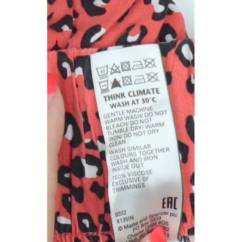 Marks and Spencer Women Red Animal Print Wide Leg Cropped Trousers UK 20