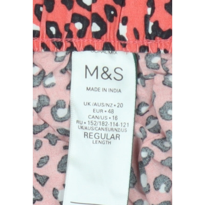 Marks and Spencer Women Red Animal Print Wide Leg Cropped Trousers UK 20