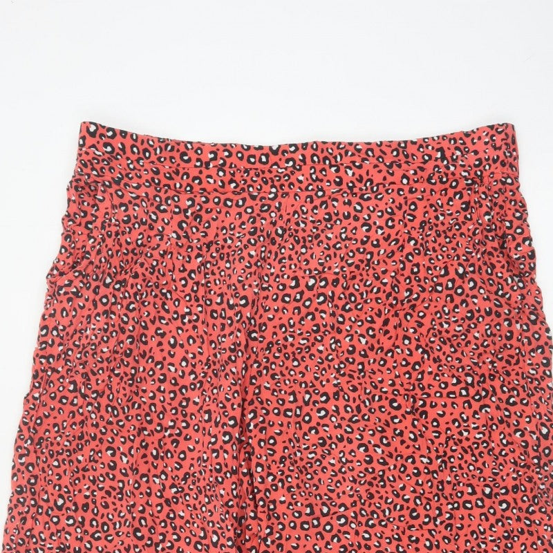 Marks and Spencer Women Red Animal Print Wide Leg Cropped Trousers UK 20