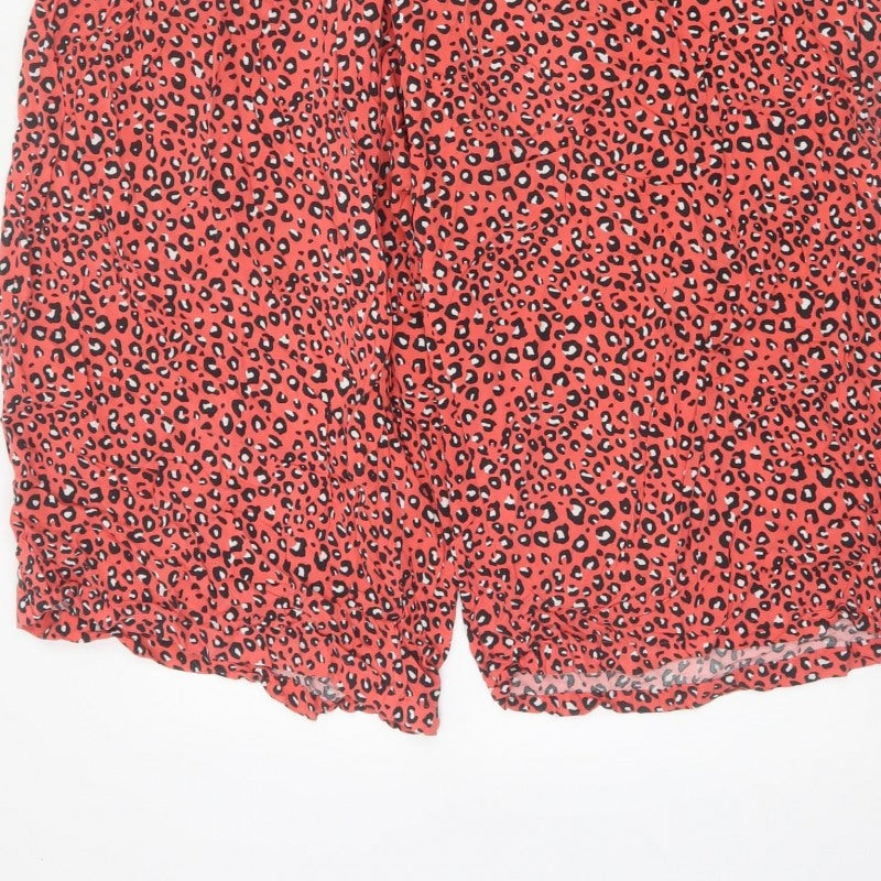 Marks and Spencer Women Red Animal Print Wide Leg Cropped Trousers UK 20
