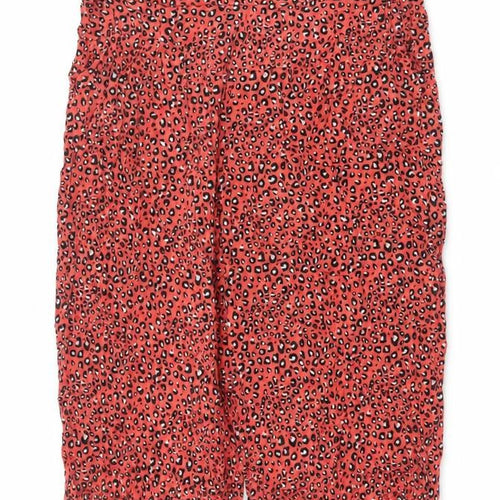 Marks and Spencer Women Red Animal Print Wide Leg Cropped Trousers UK 20