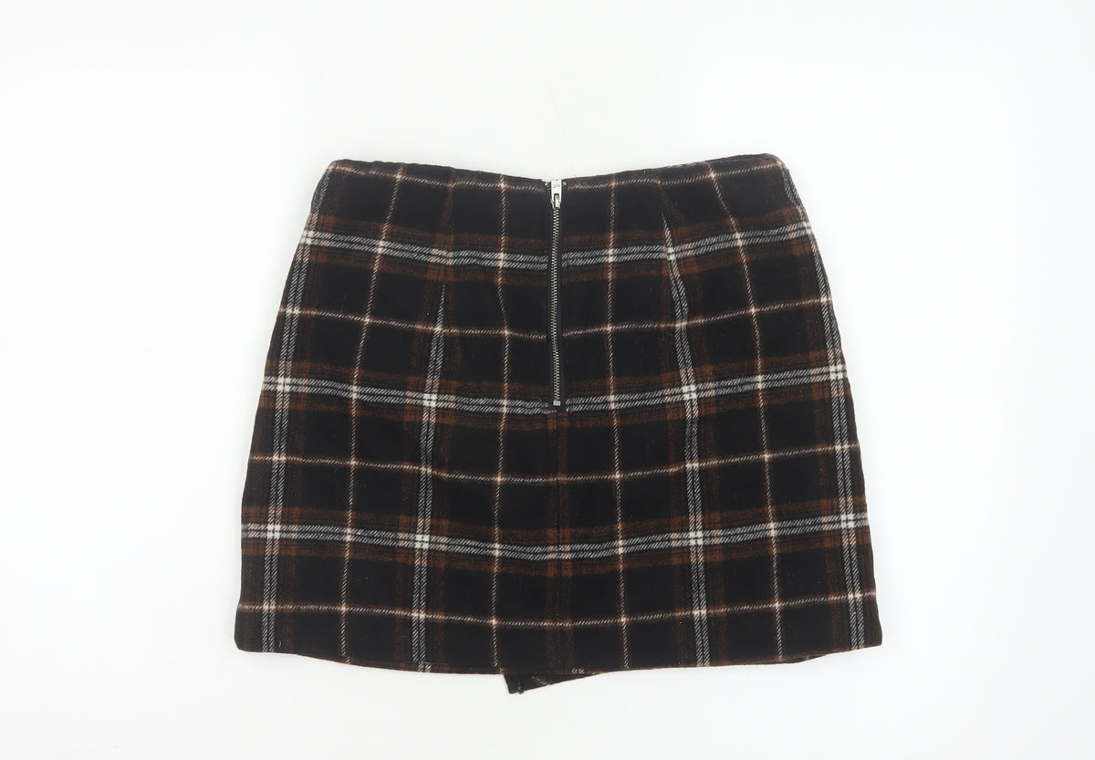 Hollister Women Multicoloured S High Rise Plaid Wrap Mini Skirt