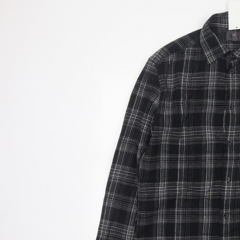 Additional view of H&M Men’s Black White Check Regular Fit Cotton Button-Up Shirt, size S