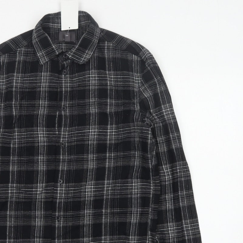 Additional view of H&M Men’s Black White Check Regular Fit Cotton Button-Up Shirt, size S