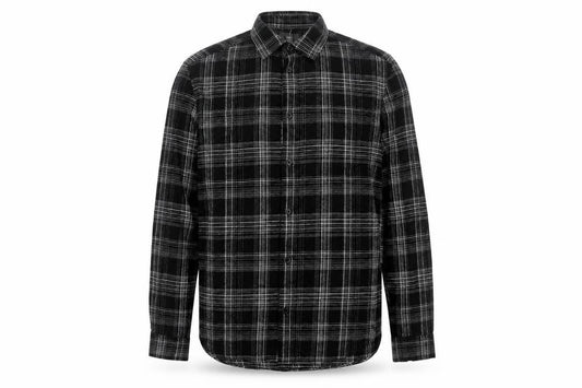 Front view of H&M Men’s Black White Check Regular Fit Cotton Button-Up Shirt, size S