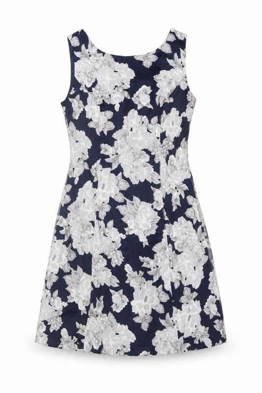 Front view of Phase Eight Women Blue Floral A-Line Sleeveless Dress UK 12