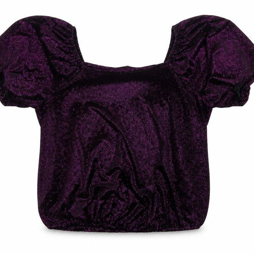 M&Co Women Black Purple Glitter Velvet Puff Sleeve Blouse UK 14