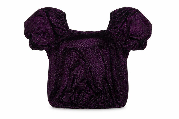 M&Co Women Black Purple Glitter Velvet Puff Sleeve Blouse UK 14