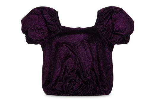 M&Co Women Black Purple Glitter Velvet Puff Sleeve Blouse UK 14