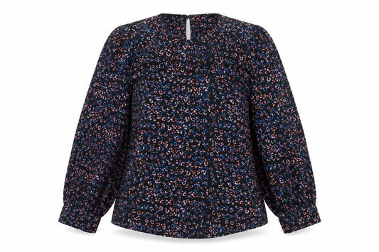 Monsoon Women Blue Leopard Print High Neck Puff Sleeve Blouse Size S