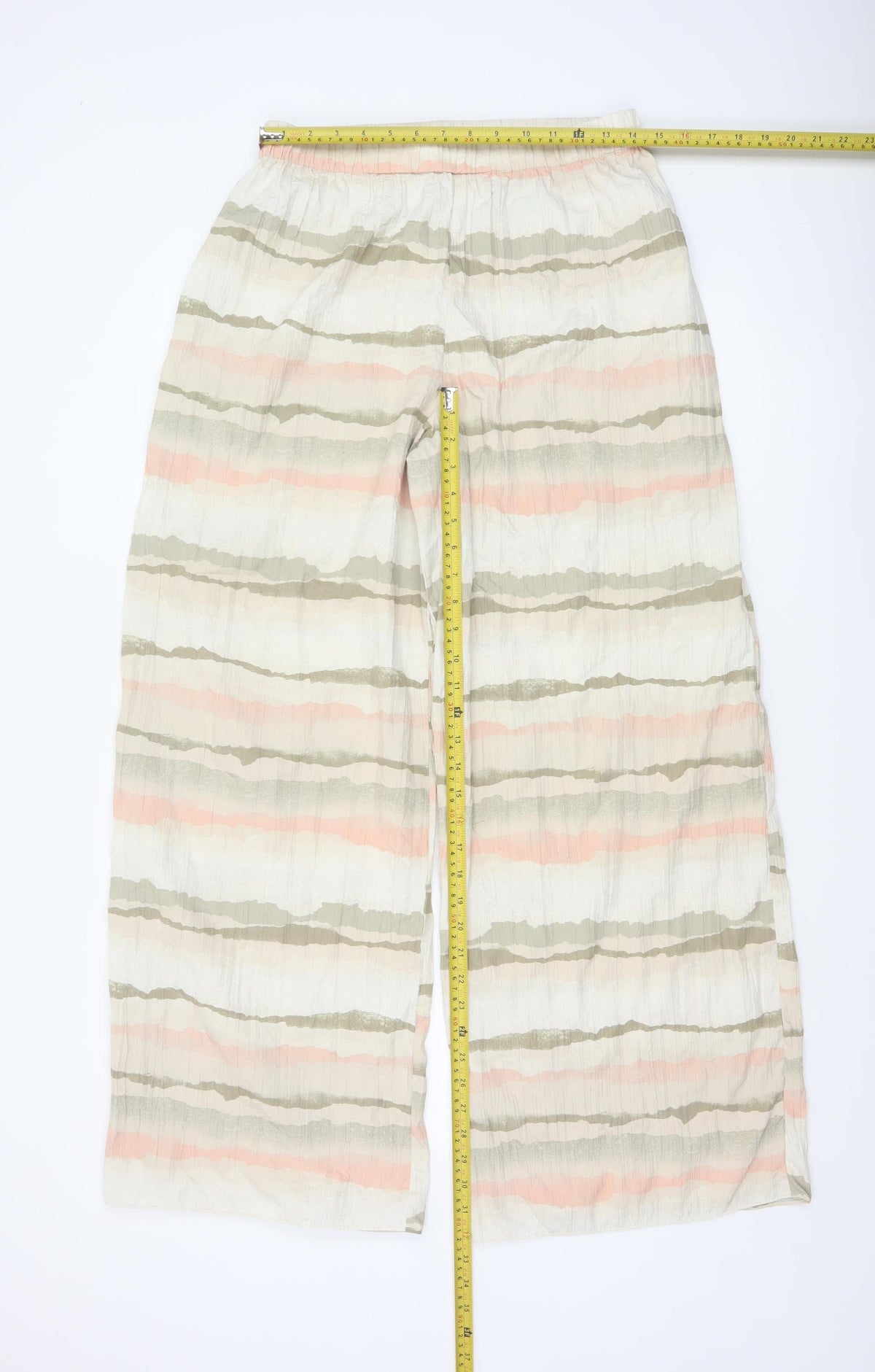 Close-up detail of French Connection Women’s Multicoloured M Wide-Leg Striped Trousers