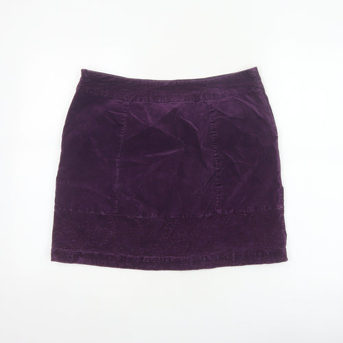 White Stuff Women Purple Size 12 Velvet Mini Straight Pencil Skirt Pockets