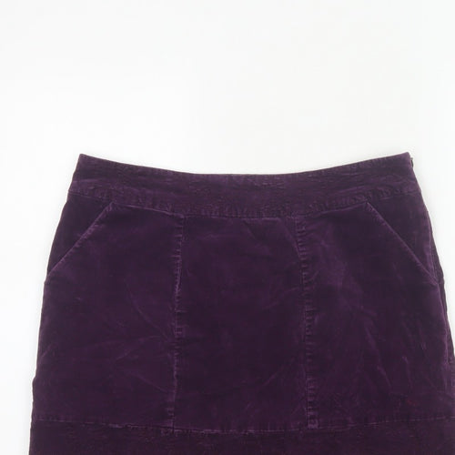 White Stuff Women Purple Size 12 Velvet Mini Straight Pencil Skirt Pockets