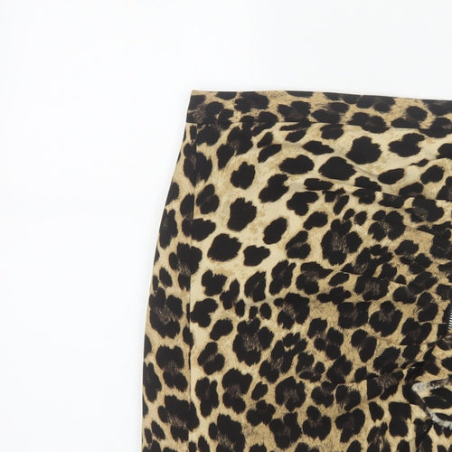 Zara Basic Women Beige Leopard Print Mini Skirt UK 8 Zip
