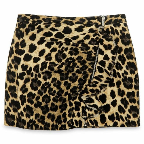 Zara Basic Women Beige Leopard Print Mini Skirt UK 8 Zip